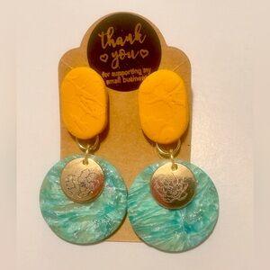 Handmade Yellow and Turquoise Earrings